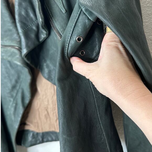 Andrew Marc Olive Green Diagonal Front Zip Leather Moto Jacket XS - Picture 4 of 16